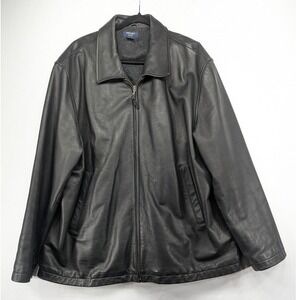 Brooks Sport Mens Black Genuine Leather Full Zip Wool Blend Lined Jacket XXL
